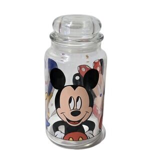 VTG Disney Mickey Minnie Mouse Donald Duck Anchor Hocking Glass Canister Jar Lid